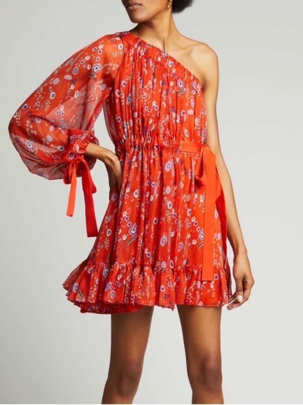 Alexis Edyta One-Shoulder Red Floral Mini Dress